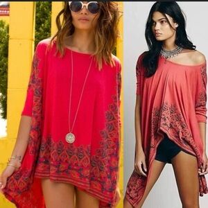 Super cute Free People Pick me Up Boho Red Tunic Top M
